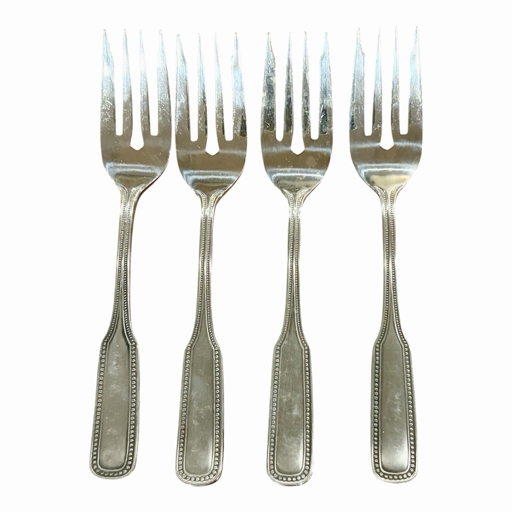 SALEM 1776 Stainless SALAD FORKS Beaded Edge Lot Of 4 Silverware Flatware Vtg